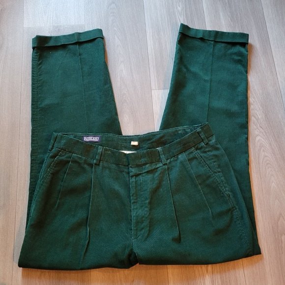 Lands' End Other - Vtg Lands’ End Green Pleated Corduroy Pants Straight Leg Men’s Sz 38x30/31
